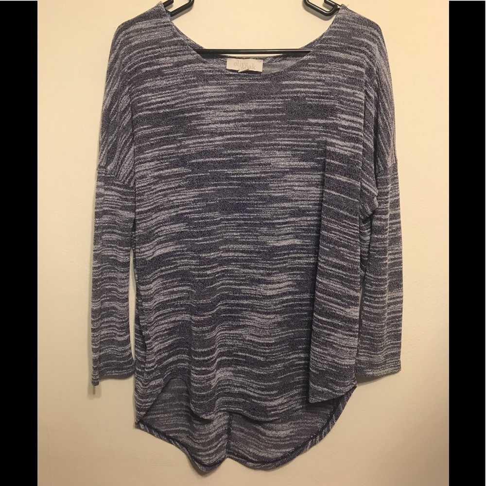 Olive & Oak blue white semi sheer hi low sweater